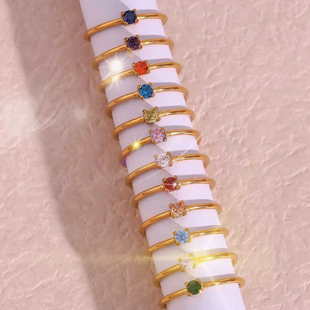 EBbelle 12 Months Constellation CZ Birthstone Rings For Woman Gold Plated Stainless Steel Zodiac Birthday Gift Ring Jewelry M251215