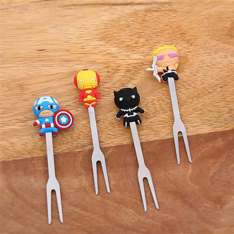 Disney Marvel Avengers Cutlery Anime Figure Iron Man Spiderman Hulk Stainless Steel Silicone 8pcs/Set Fruit Forks H251215