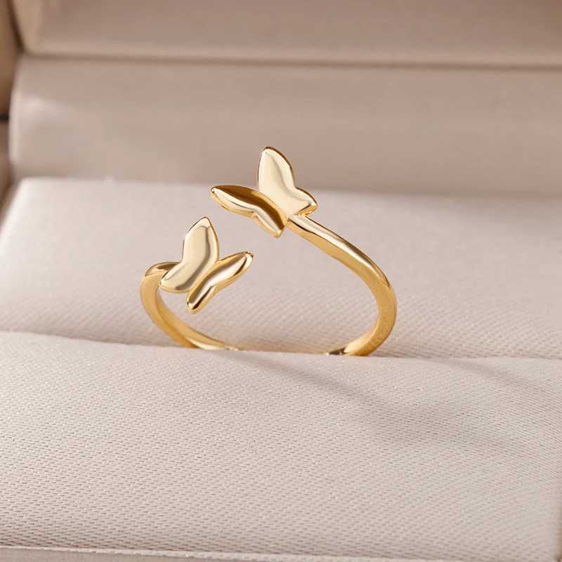 Butterfly Opening Rings For Women Stainless Steel Insect Butterfly Adjustable Finger Ring Engagement Wedding Jewelry Gift M251215