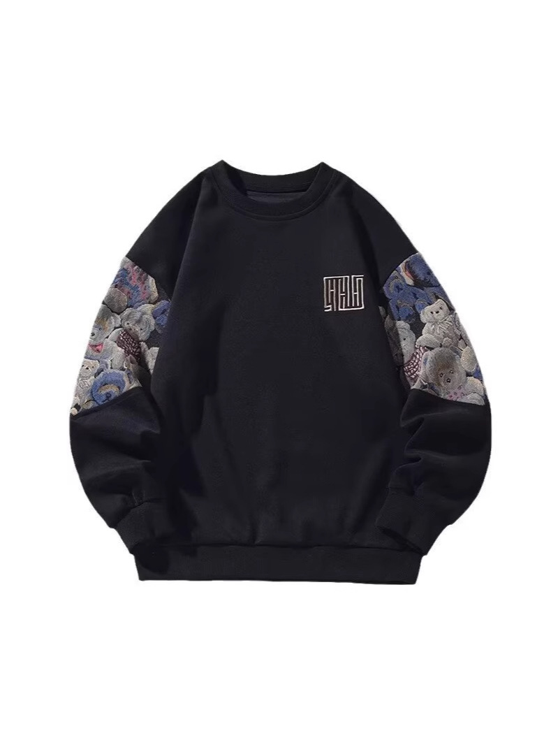 Men's New Autumn Chinese Style Hoodie, Traditional Chinese Trend Embroidered, Plus Size, Unhooded Crew Neck, Inner Wear, Casual Top, Men's C