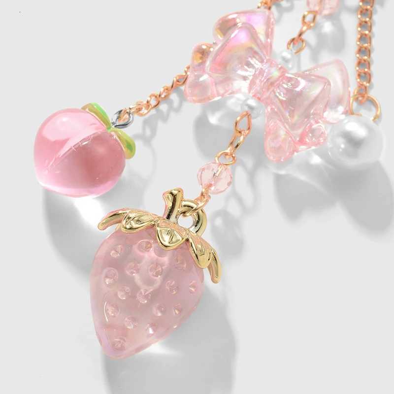 Y2K Bowknot Strawberry Keychain for Women Exquisite Sweet Flower Peach Bag Pendant Cute Romantic Accessorymobile Phone Chain M251215