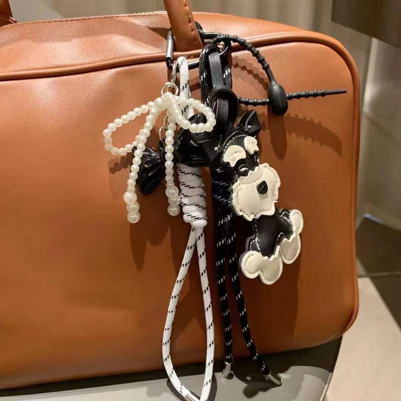 Cartoon Animal Key Chain Cute Schnauzer Keyring For Women PU Leather Dog Puppy Pendant Keychain Backpack Pendant Ornaments M251215