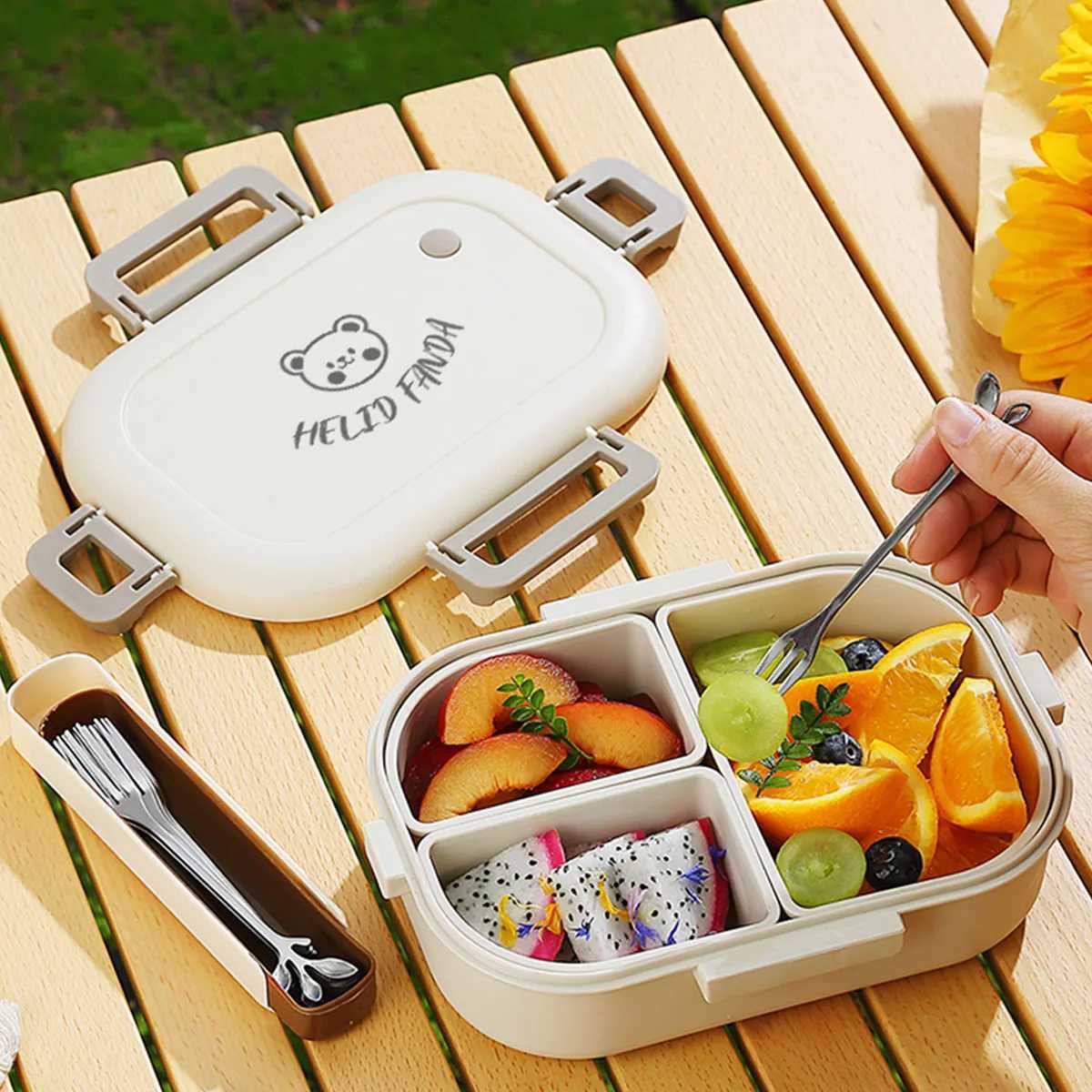 3 Cpartment Cute Portable Plastic Lunch Box For Kids Students Camping Picnic Sed Fruit Salad Food Container Microwave Safe H251213