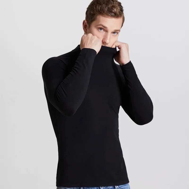 Autumn Winter Mens Turtleneck Sweaters Casual Thermal Long Sleeve Slim Fit Pullovers Stretch Basic Tops Sweatshirt Jumper TShirt G2512151