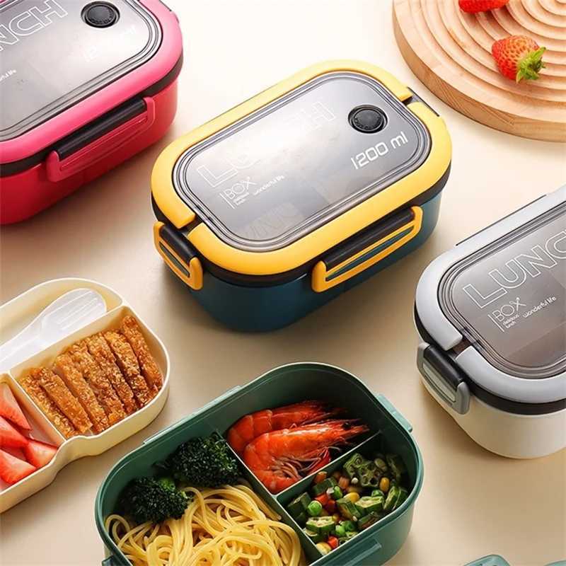 1200ML 2 Layer Bento Lunch Box With Spoon Fork Kid High Capacity Microwae Food Containers Portable Leakproof Off Camping H251213