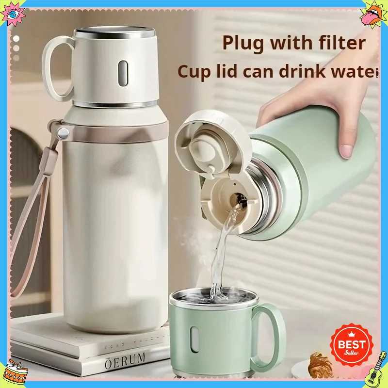 Stainless steel insulated water bottle24-hour thermal hot water bottlewith cupportable handheld cupleakproof portable design H251215