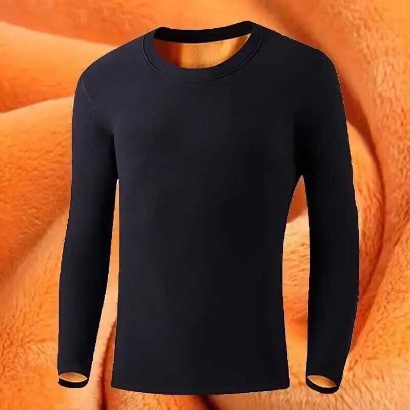 Fleece Thickened Thermal Underwear Men Round Collar Elastic Gold Velvet Undershirt Thicken Jumper Men Long-sleeved Undershirt G251215
