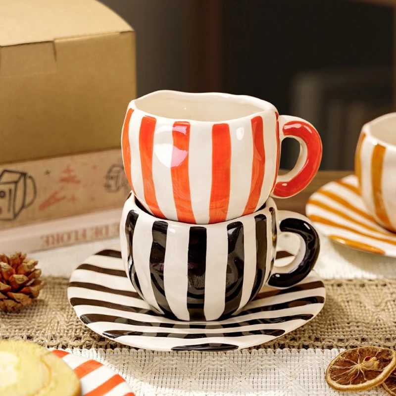 European Ceramic Striped Coffee Cup and Saucer Exquisite Afternoon lia Tea Coffee g He Ceramic Breakfast Milk g Gift H251215