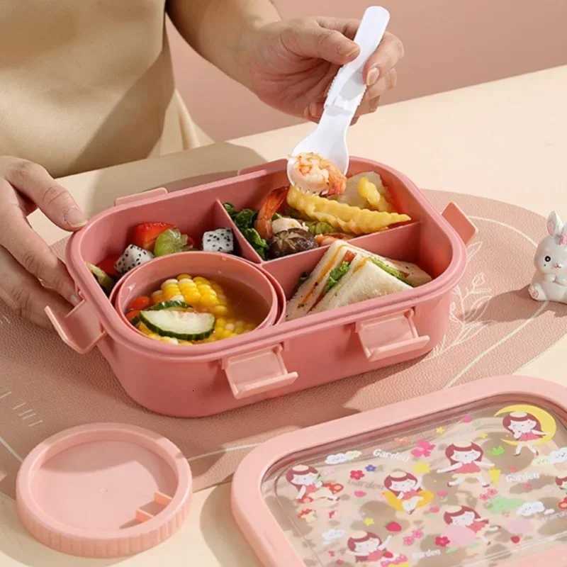1000/1350ml Cartoon Lunch Box with Soup Bowl Bento Box Buckle Design Sed and Leak-proof Portable Food Storage Container H251213