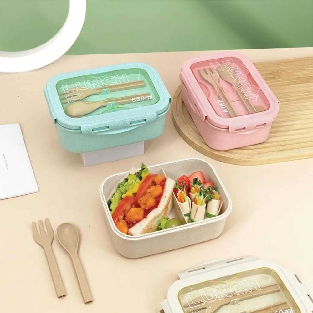 850ml Bento Lunch Box for Adts with Cutlery Set Leak-Proof Cpartments for Off Picnic Travel Portable Snack Box Beige H251213