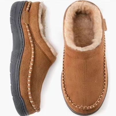 Cotton slippers for autumn and winter indoor home use anti slip and warm with suede added mens winter slippers 241214