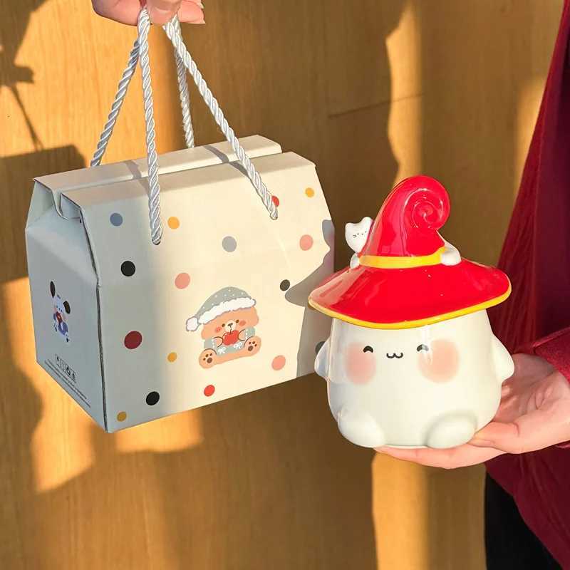 Ghost Cat Ceramic g With Lid Birthday Gift For Girls Cute Kitchen Drinkware Cpanion Handmade Gift Box Set H251215