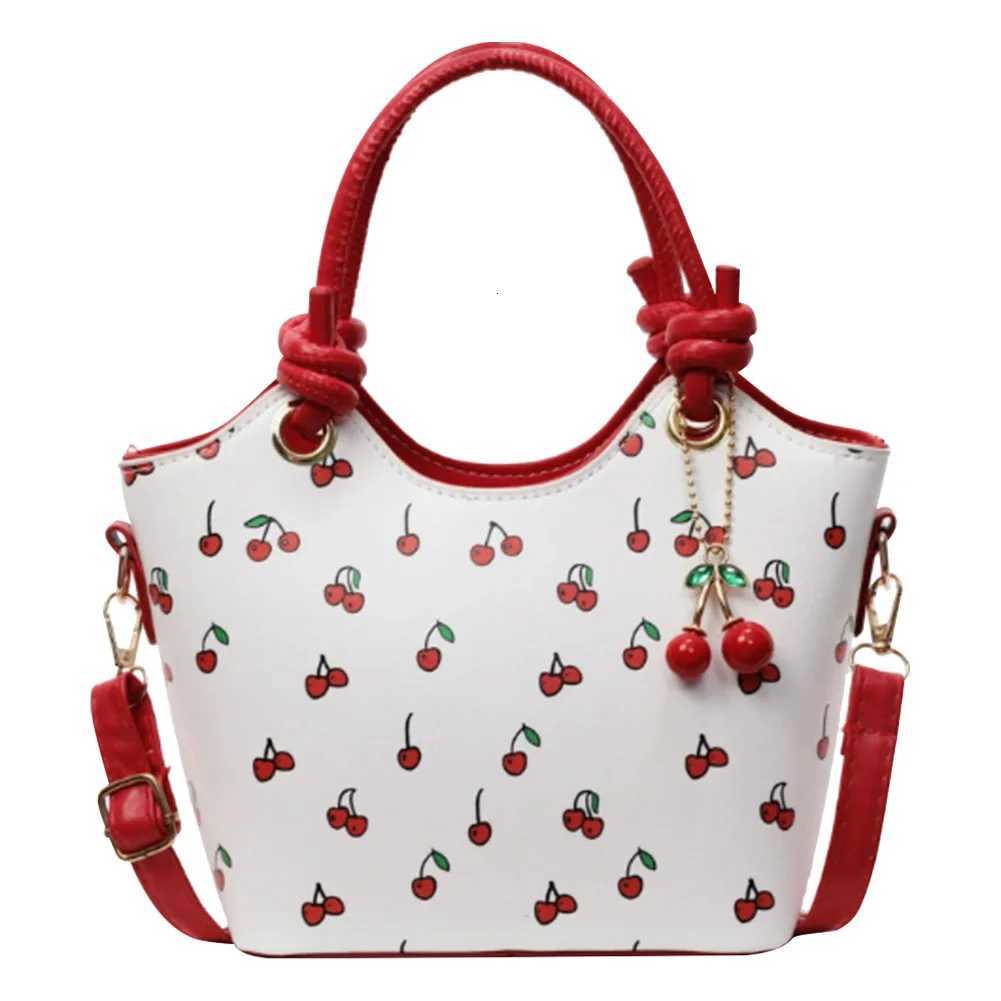 PU Leather Bucket Cherry Printed Crossbody Bag for Women Trendy Top-handle Bag Stylish Small Tote Handbag with Adjustable StrapT251215