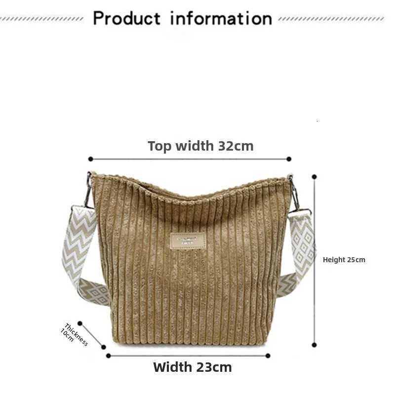 Solid Color Corduroy Messenger Bag Versatile Handbag Women Shoulder Crossbody Bags Casual Chic Bucket Womens Bag Bolsos MujerT251215