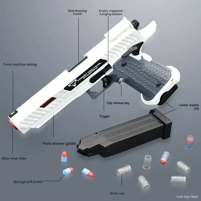 Toy Gun UDL2011 Alloy Nylon Soft Bullet Shell Ejecting Pistol Manual Launcher Real Size Fake Blaster Gun Replica Toy for BoyXJ251215