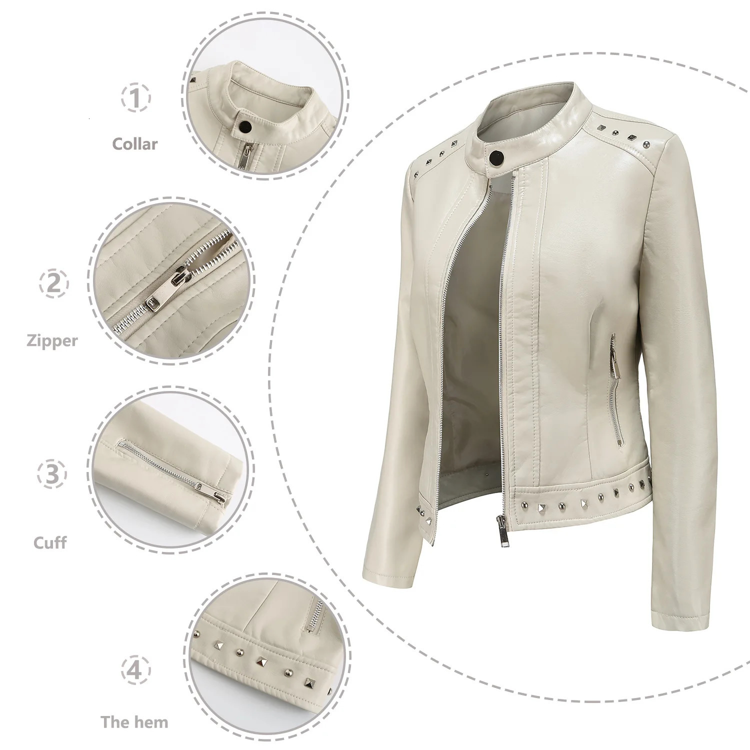 2025 Zipper leather jacket motorcycle topThis years trend Womens PU Leather Jacket Rivet Coat 251205