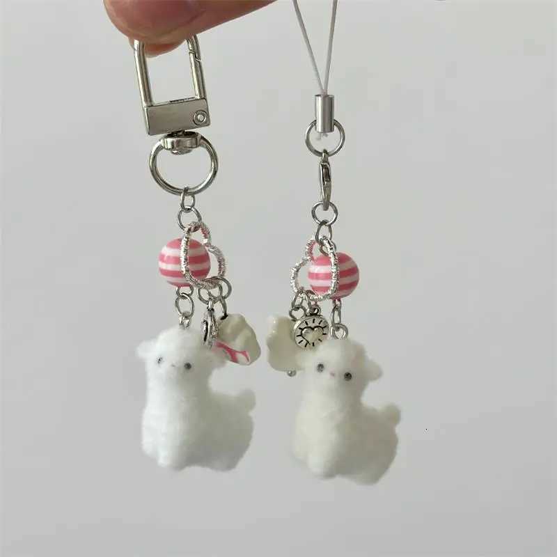 Cute Flocking Alpaca Keychain Lovable Sheep Pendant Phone Chain Back Pack Charm Lanyard for Pair Gift M251215