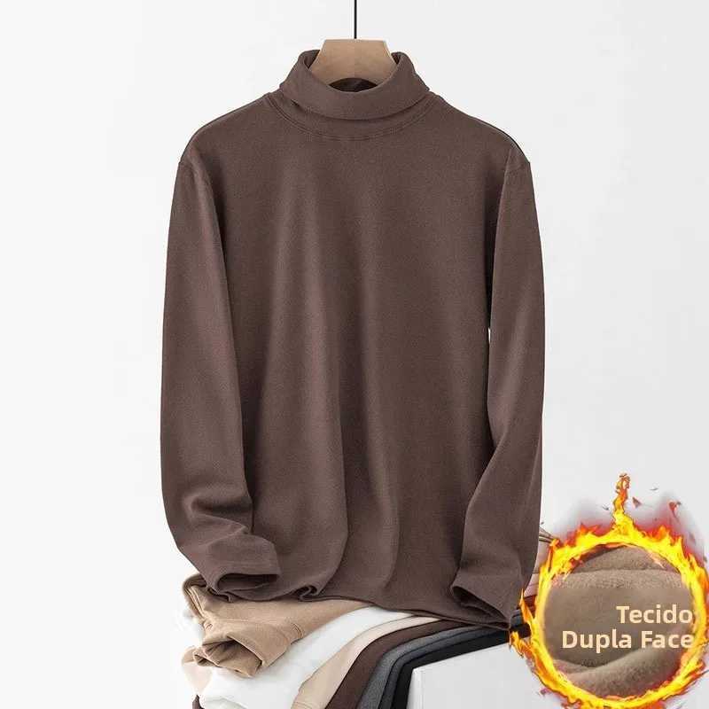 Mens Thermal Underwear Long Sleeve Velvet Soft Base Layer Shirt Warm Mid-neck Design for Autumn Winter Home Wear Thermal Shirt G251215