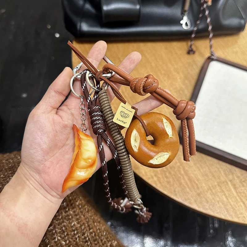 Food Theme Bread Burger Bag Charm Keychain Hanging PendantHandbag Schoolbag Decor AccessoriesValentines Day Gift M251215
