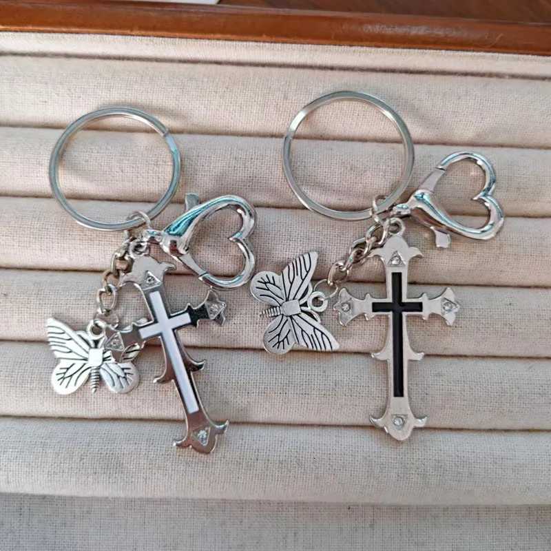 Y2K Butterfly Keychain Sweet Cool Bag Pants Cross Pendant Keyring Y2k Fashion Pendant Key Chain Vintage Aesthetic Accessory M251215