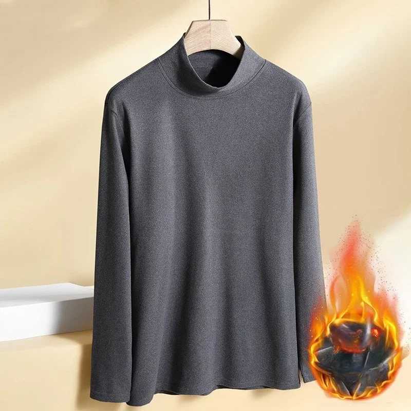 Autumn Winter Mens High Quality Half Turtleneck Velvet Top Long Sleeve Solid Color Shirt Men Clothing Velvet Thermal Underwer G251215