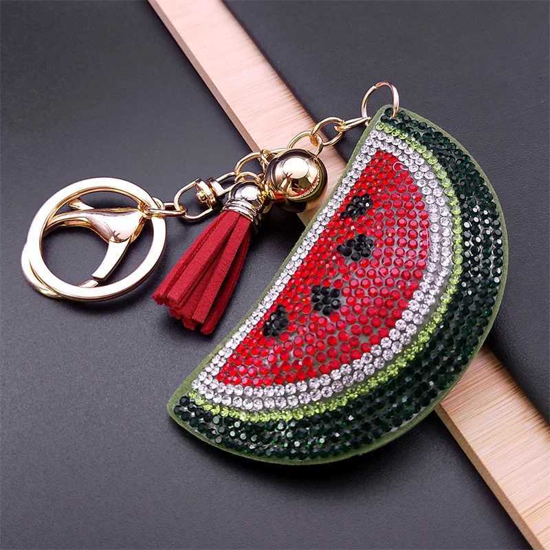 Cute Watermelon Fruits Keyrings for Women Men Gold Color Key Ring School Bag Pendant Accessories Jewelry porte clef ZZZ5110 M251215