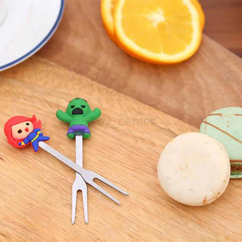 Disney Marvel Avengers Cutlery Anime Figure Iron Man Spiderman Hulk Stainless Steel Silicone 8pcs/Set Fruit Forks H251215