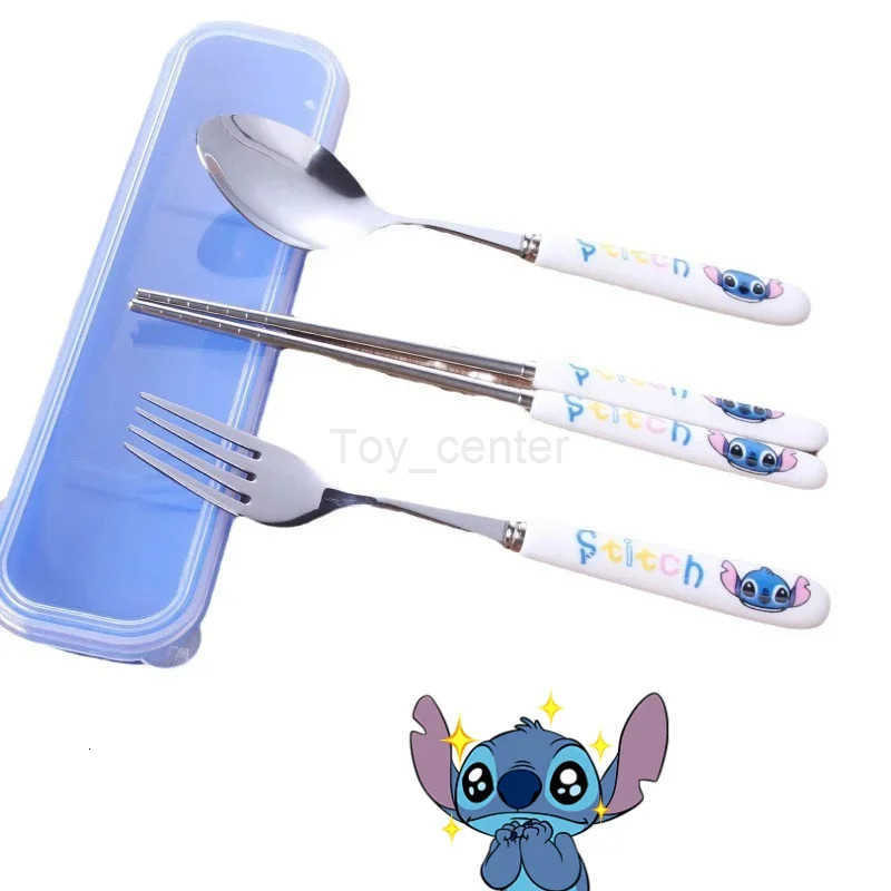 Disney 304 Stainless Kawaii Stitch Cutlery Set Cartoon Spoon Fork Chopsticks Tableware Portable Flatware Set Dinnerware Christmas Gifts H251215