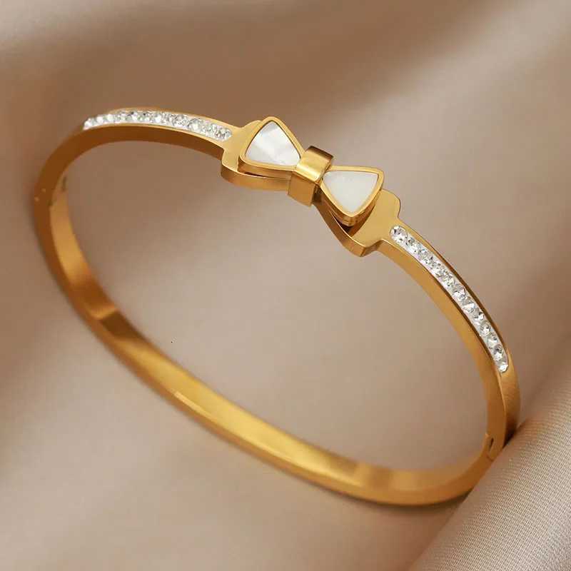 316L Stainless Steel Metal Classic Flower Bangles for Women Fashion Brand Jewelry Delicate Bowknot s Accessories M251215