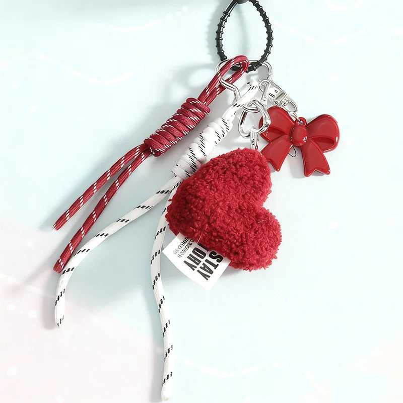 Fashion Lamb Wool love Plush Keychain Cute Heart Shaped Pendant Rope Chain Elegant Backpack Key Accessoriy M251215