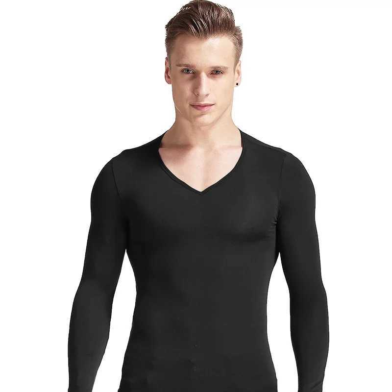 Mens thermal underwear Modal V-neck round neck thin autumn slim long sleeve base shirt autumn mens top G251215