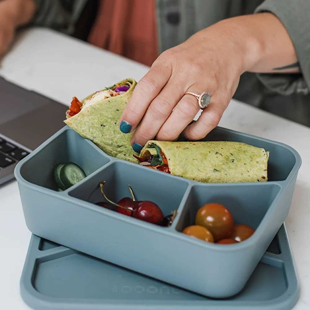 Premium simple style silicone lunch box four cpartments thicke and leak-proof student and adt lunch boxback to school H251213