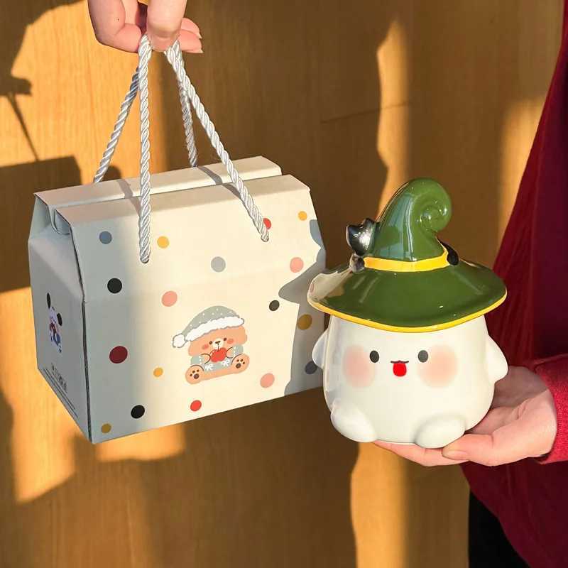 Ghost Cat Ceramic g With Lid Birthday Gift For Girls Cute Kitchen Drinkware Cpanion Handmade Gift Box Set H251215