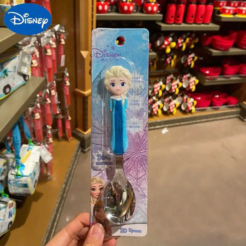 Disney Minnie Elsa Snow White Creative Kawaii Dropproof Wear-Resistant Kids Baby Food Complementary Foods Tableware Forks and Spoons H251215