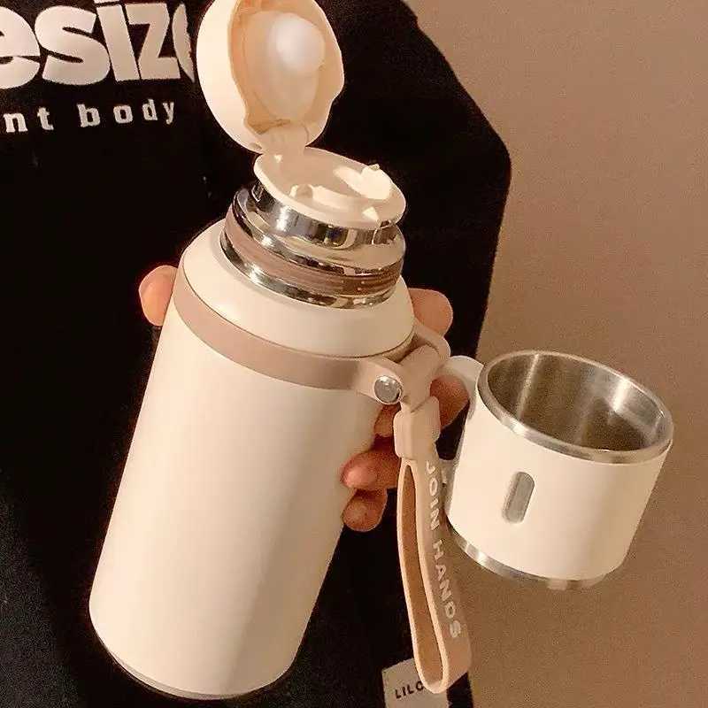 600ML Stainless Steel Insulated Bottle with Cup Lid Rope Handle Office Home Portable Thermos Cup Outdoor Kettle Coffee Cup H251215