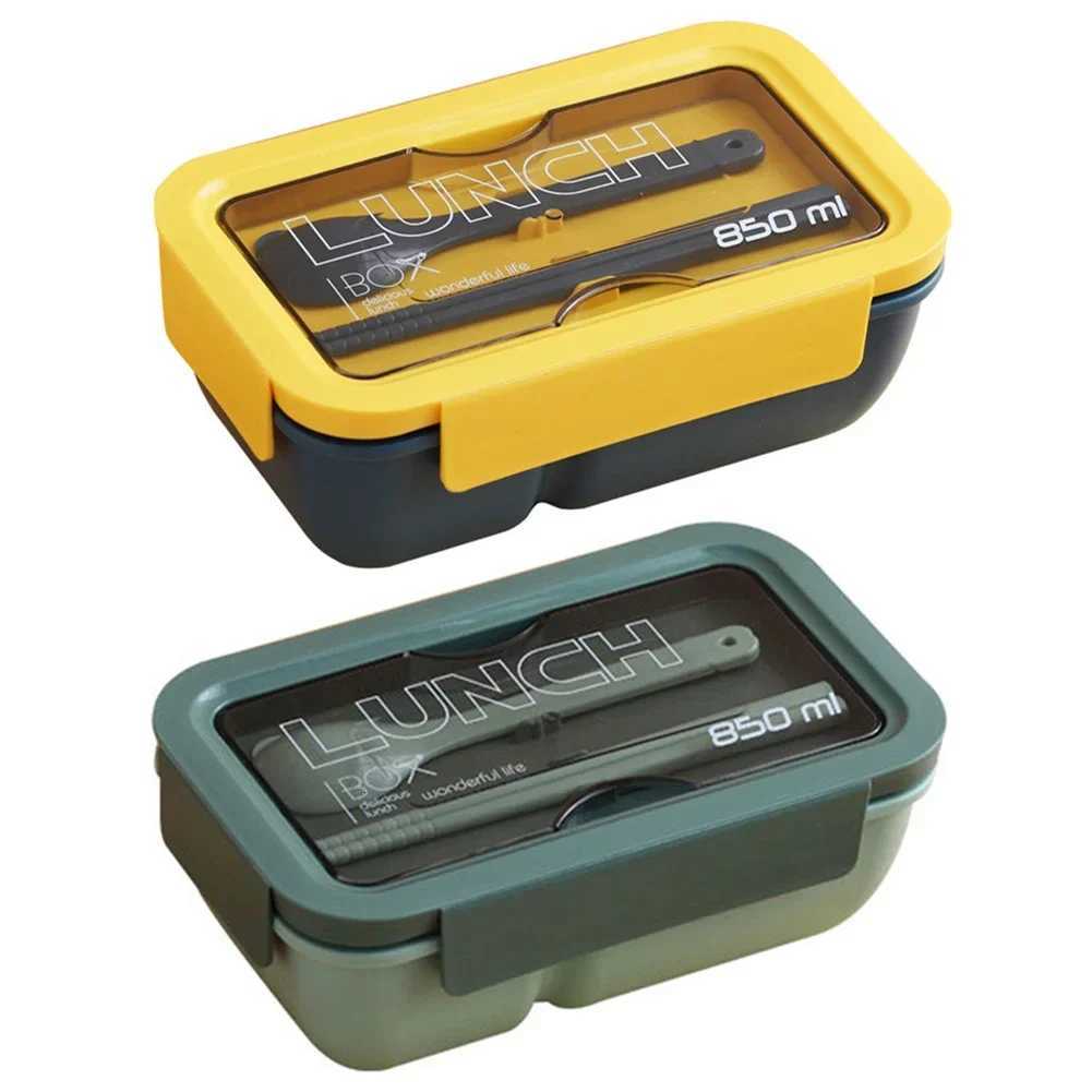 850ML Microwave Lunch Box with Spoon Chopsticks Dinnerware Food Storage Container Children Kid School Off Microwave Bento Box H251213