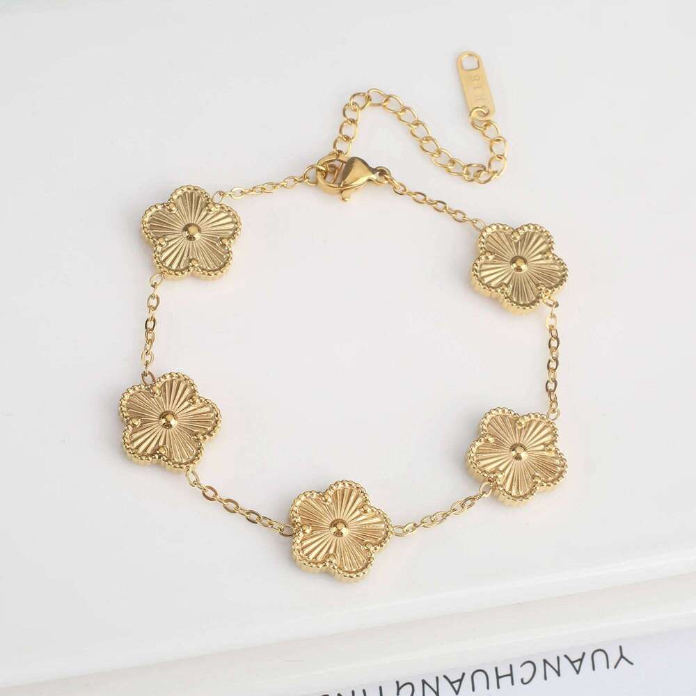 Hot Sale Stainless Steel Laser Five Leaf Flower Petal Adjustable Clover Bracelet Classic For Woman Girl Brand Jewelry Party Gift