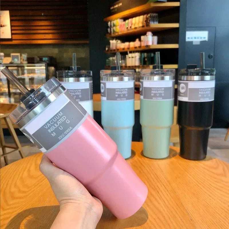 30oz Tumblers Bottle Tumbler Insulated Mug With Straw Lids 304 Stainless Steel Vacuum Insulat Thermal Water Bottle for Car H251215