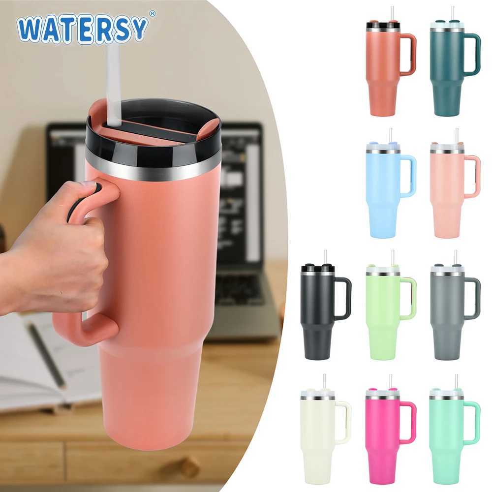 1pcs Watersy 40oz/1200ml Tumbler with Handle and Straw Lid Stainless Steel Keep Cold Vacuum Insulated Portable Car Travel Mug H251215