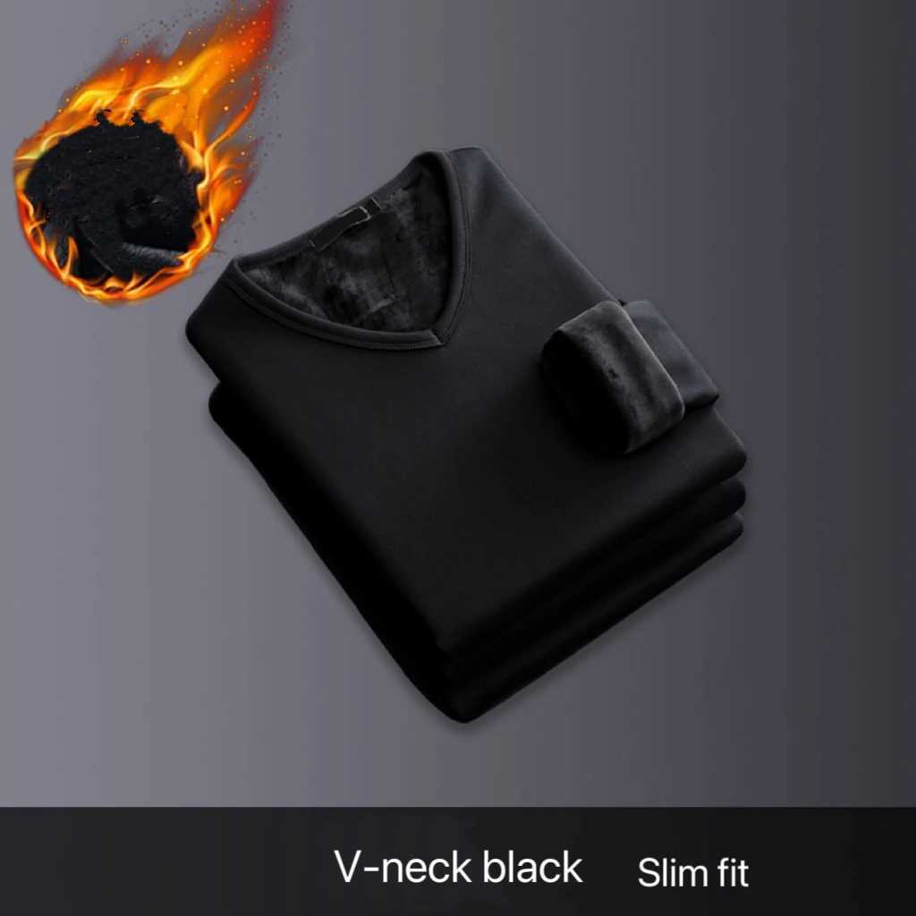 1pcs Men Thickening Velvet Warm Tops Mens Winter Long-sleeved Thermal Underwer Male V-neck Fashion T-shirt M-4XL G2512151