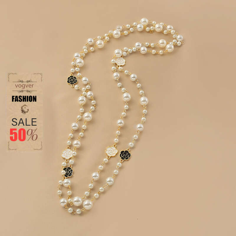 Necklace for Women Designer Luxury 2026 Long Pearl Necklace Double Layer Camellia Sweater Chain for Women New Trendy Autumn Winter Accessories
