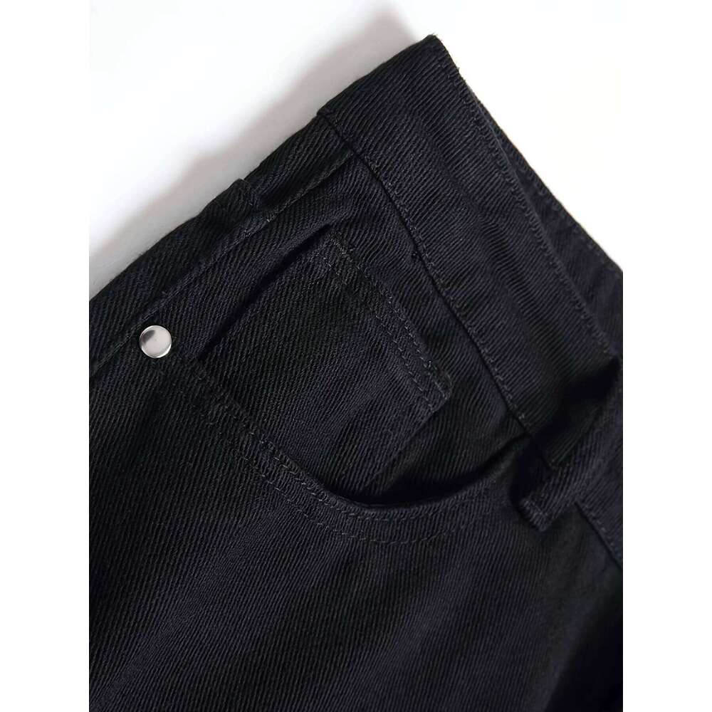 Men's slim fit perforated black denim pants C251215