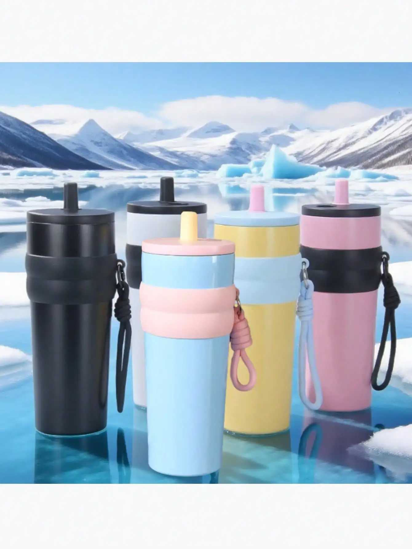 Insulated travel mug stainless steel coffee cup portable with straw large capacity car water bottle H251215