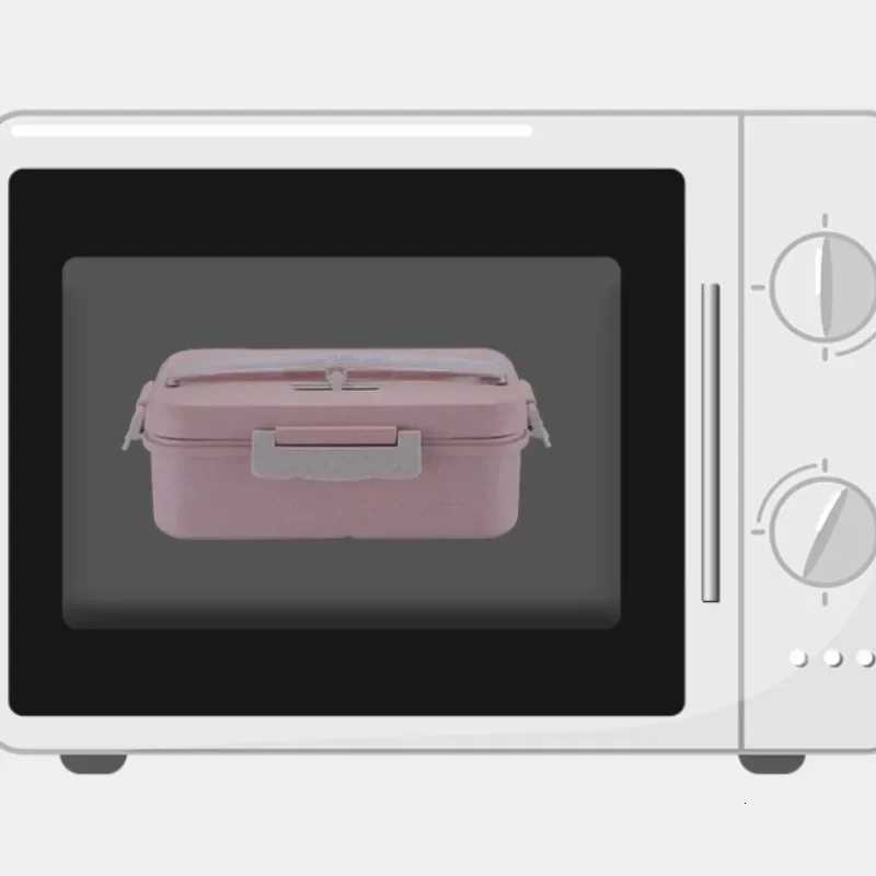 Microwave Lunch Box Wheat Straw Dinnerware Food Storage Container Bento Box with Spoons Chopsticks Children Kids School Off H251213