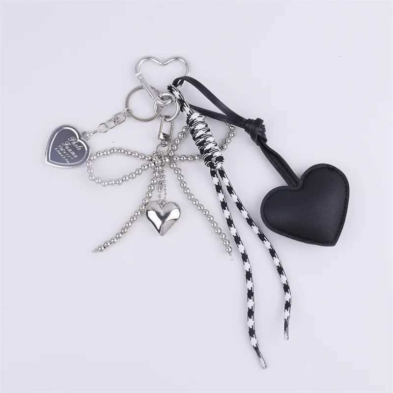 Trendy Leather Heart Bow Keychain Deli e Beaded Keyring Car Key Holder Bag Pendant Decoration For s Gift M251215