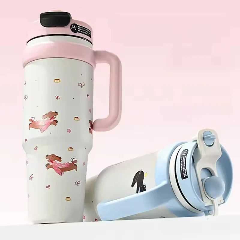 Large-Capacity Stainless Steel Coffee Cup for Girls Jumbo Double-Wall Thermal Insulation Thermos with Straw Office Household Use H251215