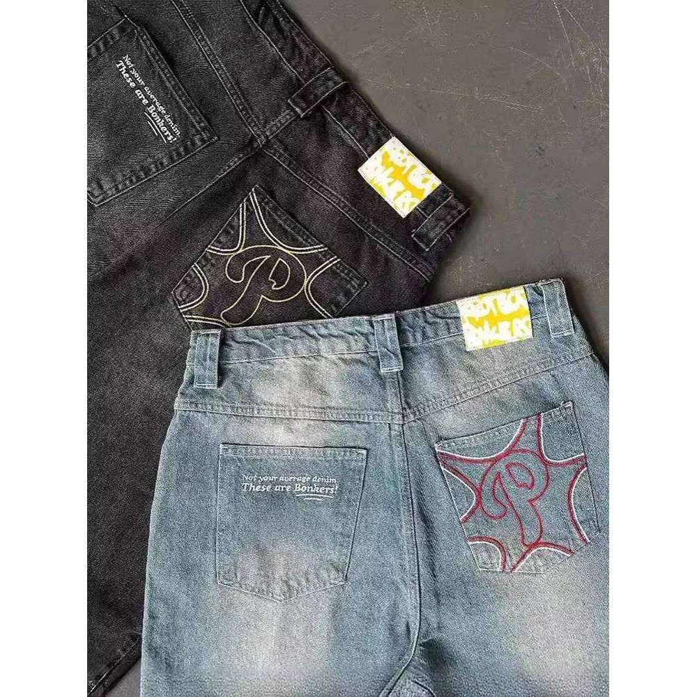 Y2K Protect Streetwear Hip Hop Mens Pants Harajuku Letter Embroidery Vintage Blue Baggy Jeans High Waist Wide Leg Trouser C251215