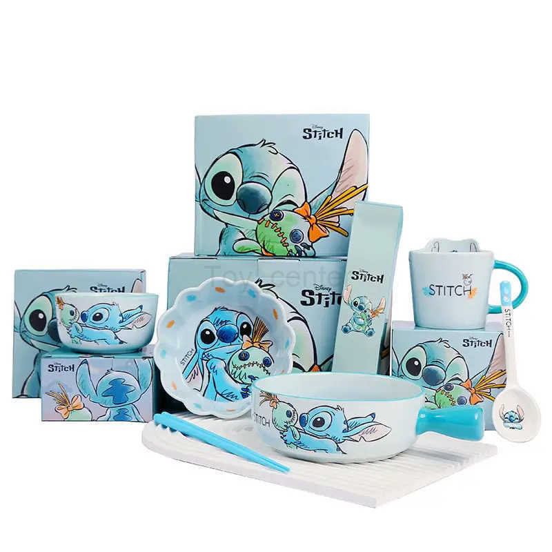 Disney Stitch ceramic tableware set cute anime mug bowl spoon chopsticks water cup personality gift box birthday gift kawaii H251215