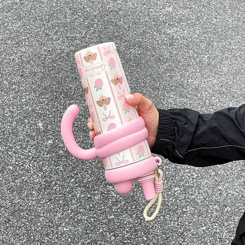 Cute Vacuum Thermos Bottle Double Wall Insulated Straw Tumbler Leakproof Tumbler with Handle Thermos for Car Camping Drinkware H251215