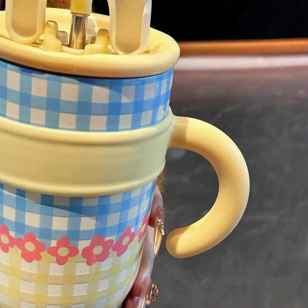 New 1200ML 316 Ceramic Inner Insulated Cup King Cup Double Drinking Straw Water Cup Womens High Beauty Water Cup H251215